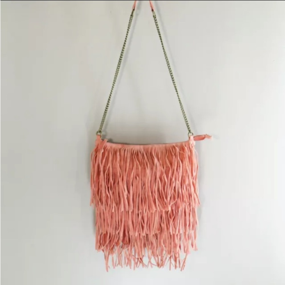 COPY - Leather purse salmon pink fringes